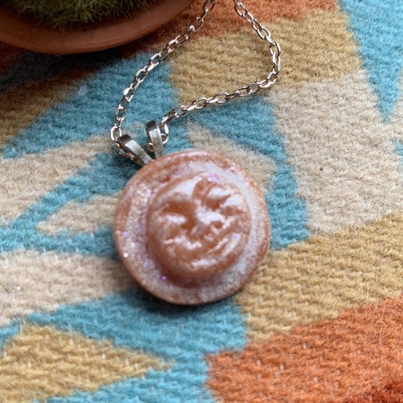 Sweet baby moon face necklace. 18”sterling silver chain, resin face - Picture 3 of 7
